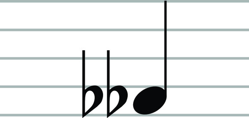 Black music symbol of  Double flat note on ledger lines