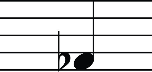 Black music symbol of Flat note on staff lines
