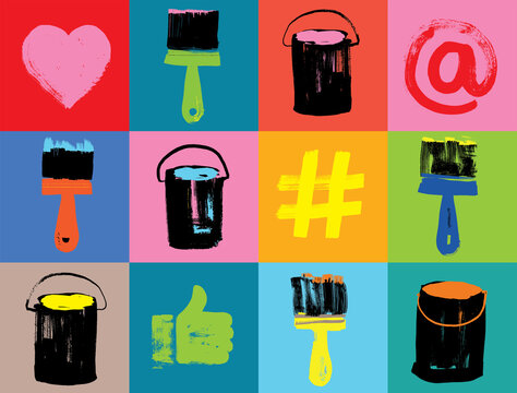 Creative Social Media Concept with Paint Tins and Paint Buckets