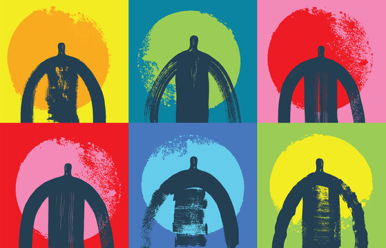 Silhouettes of people on different color backgrounds 