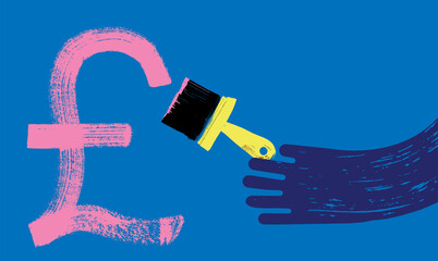 Hand paints pound sign, Making Money Concept