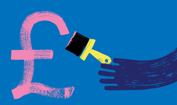 Hand paints pound sign, Making Money Concept