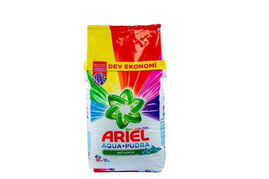 Istanbul, Turkey - June 10, 2021: Ariel - Powder Laundry Detergent.Ariel Is A Marketing Line Of Laundry Detergents Made By Procter & Gamble.