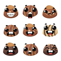 Set of chocolates with emotions. Vector illustration in cartoon style