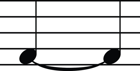 Black music symbol of Tie on staff lines