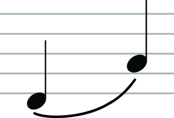 Black music symbol of Slur on ledger lines