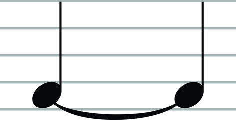 Black music symbol of Tie on ledger lines