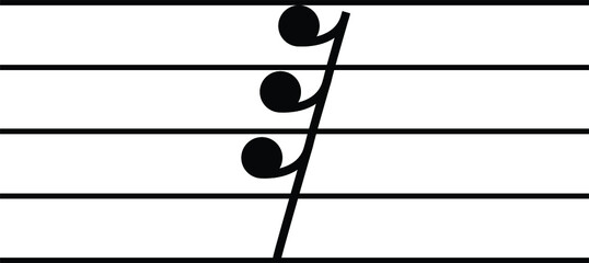 Black music symbol of Thirty second note rest on staff lines