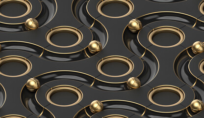 Black ways. Gold spheres.