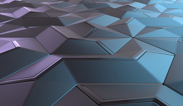 Graphic gradient color geometric pattern perspective view. 3D illustration of a fragment of a seamless pattern.