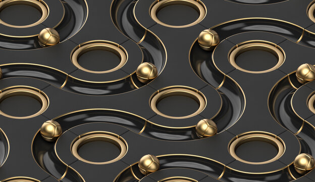 Black ways. Gold spheres.