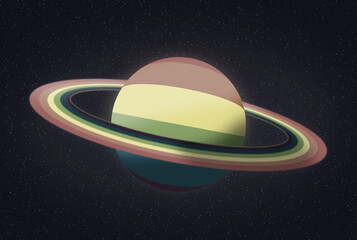 Rainbow planet with a rings in space
