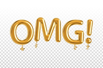 Vector realistic isolated golden balloon text of OMG on the transparent background. - obrazy, fototapety, plakaty