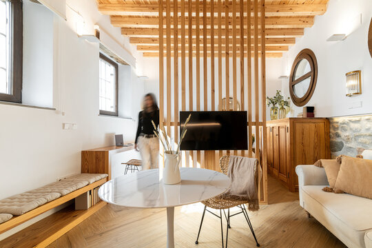 Blurred Woman In A Light Modern house