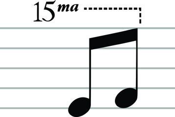 Black music symbol of Quindicesima on ledger lines