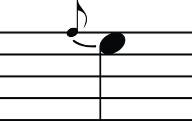 Black music symbol of Appoggiatura on staff lines