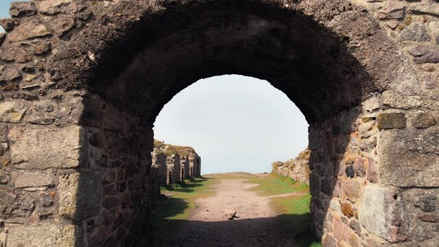 The Count House, Botallack Mine - Ruins of a castle in Cornwall in 4K. Crowns Engine Houses - ruins of an old ancient English abandoned building in 4k.