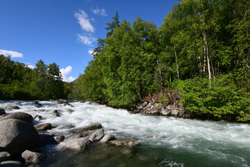 The rushing waters of Alaska's Little Susitna River are especially cooling on a hot summer day.