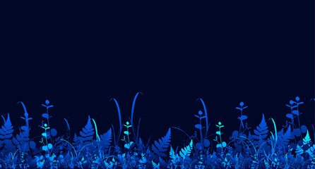 Vector bright blue realistic seamless grass border isolated background. Vector illustration