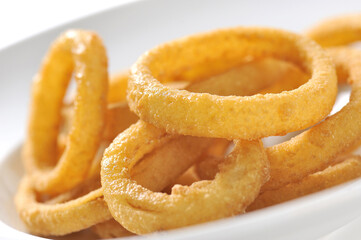 Onion rings in a white background