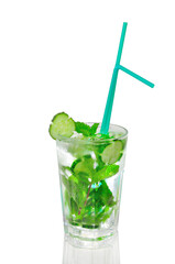 cucumber lemonade cocktail on white background