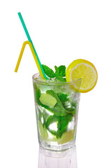 green ginger lemonade cocktail on white background