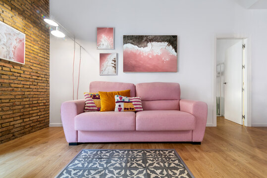 Stylish interior design of living room with loft architecture