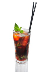 rum cola cocktail isolated on white background