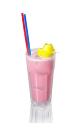 pink milkshake isolated on white background