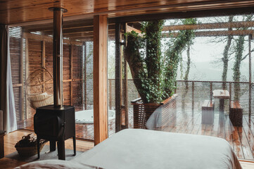 Interior of cozy bedroom in house