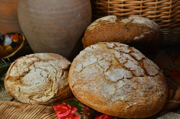 homemafe bread on rustick background, food closeup