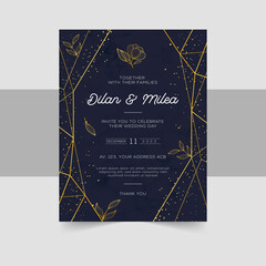 Elegant wedding invitation cards template with watercolor floral decoration