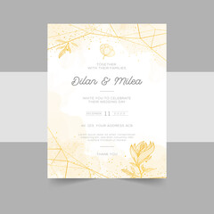 Elegant wedding invitation cards template with watercolor floral decoration