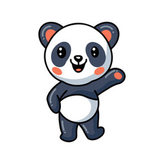 Cute little panda cartoon waving hand
