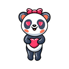 Cute little panda girl cartoon with heart