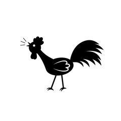 Silhouette of rooster on white background. Singing rooster icon. Flat cock vector icon for web design 