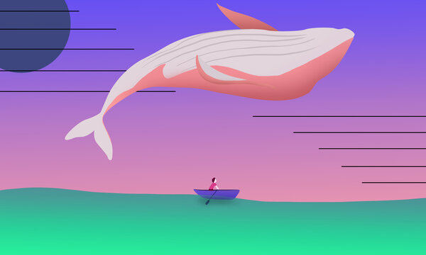 Ballena saltando en medio del mar sobre un bote de remo