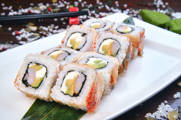 Sushi set, Japanese food, roll, Fresh and delicious sushi Japanese food.Image of Japanese food