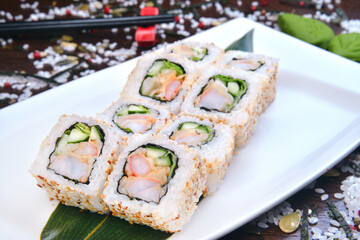 Sushi set, Japanese food, roll, Fresh and delicious sushi Japanese food.Image of Japanese food