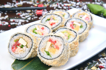 Sushi set, Japanese food, roll, Fresh and delicious sushi Japanese food.Image of Japanese food