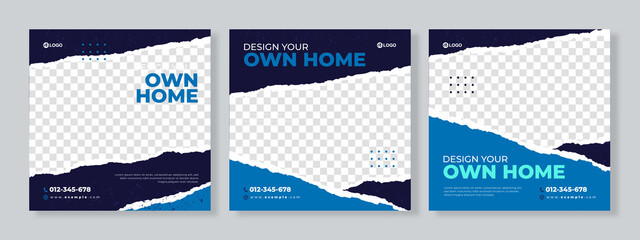 Set of three construction agency social media pack template premium vector - obrazy, fototapety, plakaty
