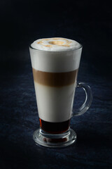 Glass of hot coffee Latte macchiato coffee close up