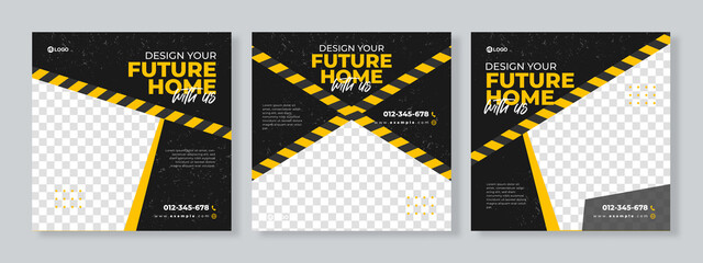 Set of three construction agency social media pack template premium vector