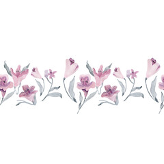Watercolor clipart. A seamless pattern in line. flowering pink grey mauve
