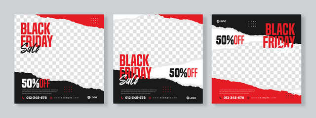 Set of three black friday sale social media pack template premium vector