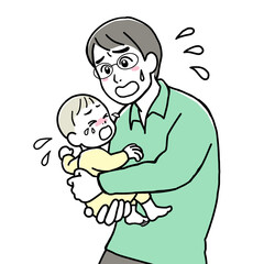 Obraz premium A father holding his crying baby in his arms