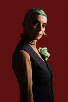 Fashionable woman with painted haircut