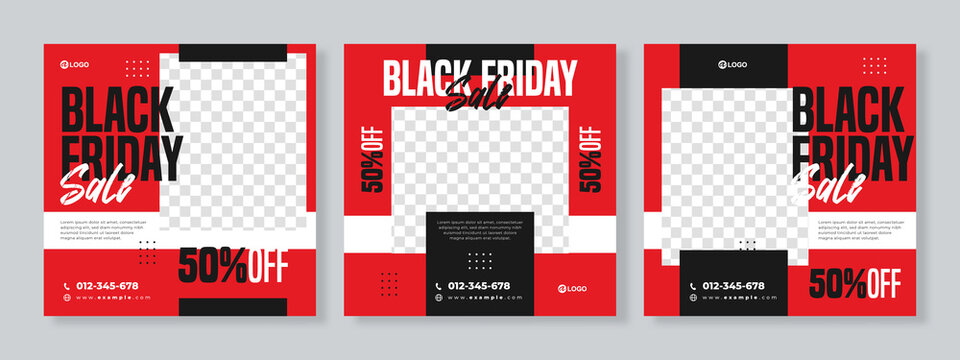 Set of three black friday sale social media pack template premium vector