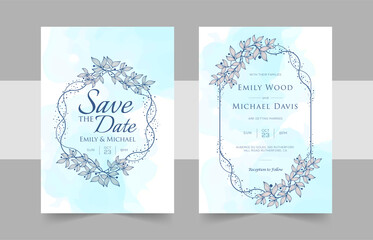 Elegant wedding invitation cards template with watercolor floral decoration