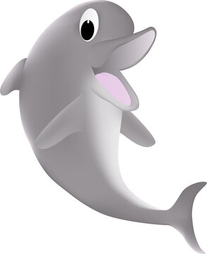 Cartoon illustration of a friendly dolphin